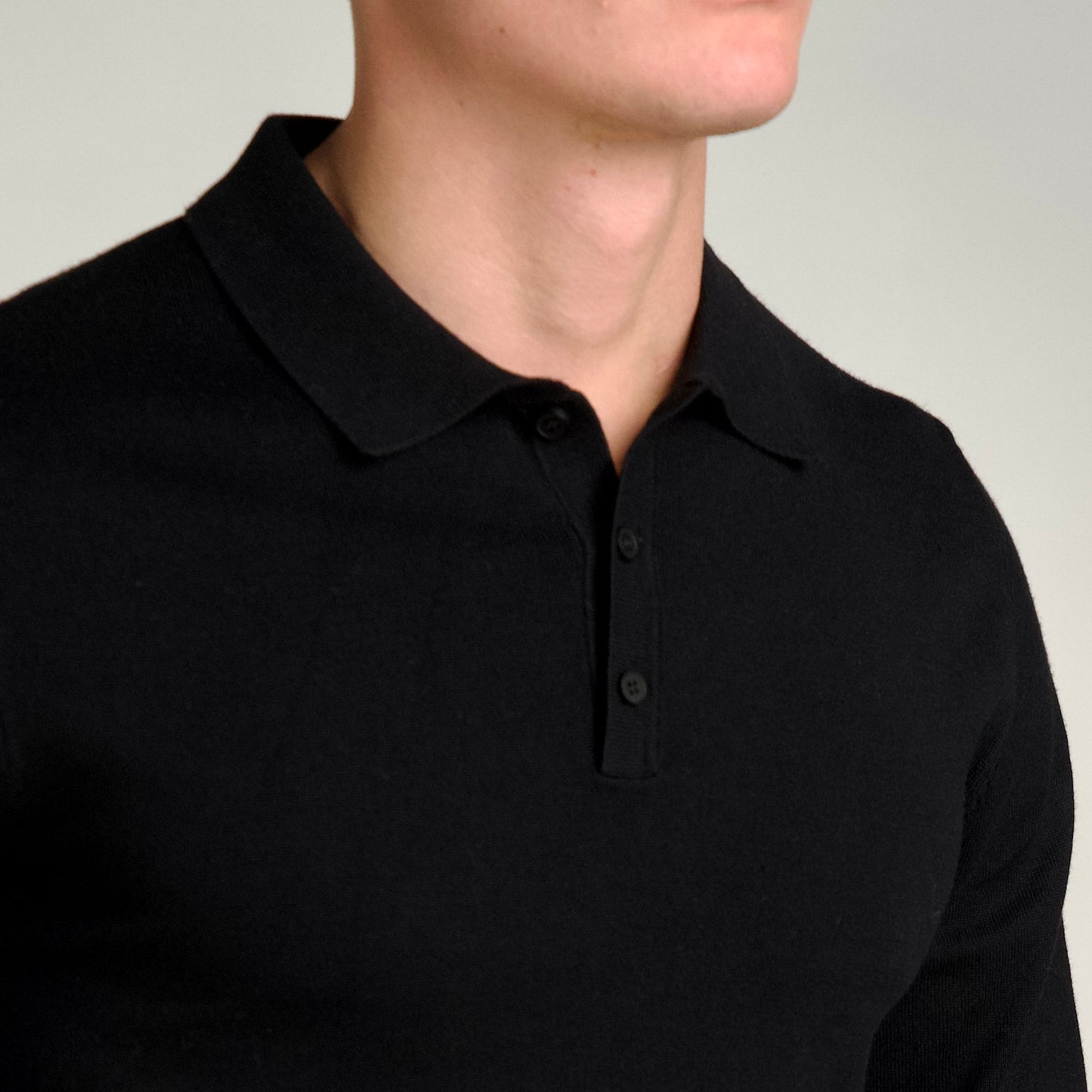 Essential Long Sleeve Polo Black