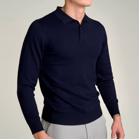 Essential Long Sleeve Polo Blue