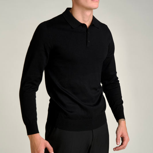 Essential Long Sleeve Polo Black